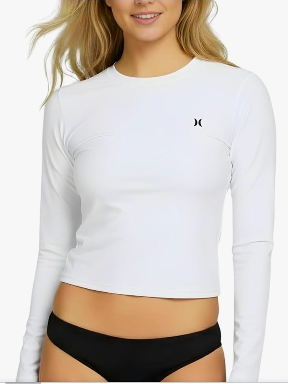 Hurley Cropped Long Sleeve Rash Guard Top UPF 50+ Quick Dry Swim Shirt